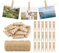 ABSOFINE 100 Pcs Mini Wooden Pegs 328 Feet & 3.5cm Twine String 3-Ply