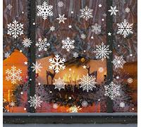 ABSOFINE 140Pcs Christmas Snowflakes Window Stickers White Clings Static Snow Flakes Reusable Decals Decorations for Xmas Party Window Mirror Fireplace (8 Sheets)
