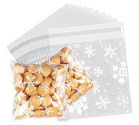 ABSOFINE 200Pcs Christmas Snowflake Clear Cookie Bags Self-adhesive Candy Cellophane Treat Bags14X14cm Christmas Self Sealing Cellophane Sweet Cookie Bags for Xmas Birthday Party