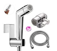 ABSOK Bidet Shower Kit - ABS Chrome 2 Modes Bidet Hand Shower for Bidet Toilet Shower with 2 Way Shower Diverter, 1.5m Shower Hose and Hand Shower Holder, Silver (t28)
