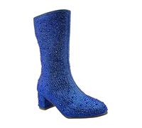 ABSOLEX Girl's Rhinestone Round Toe Knee High Chunky Low Heel Boot, Royal Blue, 3 Little Kid