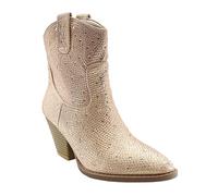 ABSOLEX Women Western Cowgirl Cowboy Pointed Toe Rhinestone Ankle Booties, Rose Gold, 5 UK