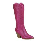 ABSOLEX Women Western Cowgirl Cowboy Pointed Toe Rhinestone Knee High Boots, Fuchsia, 4 UK