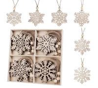 Absolove 12PCS Wooden Snowflakes Slices in 6 Designs, Hanging Ornaments 7.5CM/2.9IN with String for Christmas Tree Decoration