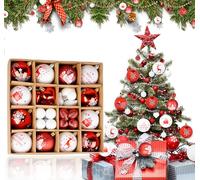 absolove 36Pcs Christmas Tree Baubles, Red and White Christmas Decorations, 6CM/2.36"Large Size Plastic Hanging Ball and 4CM/1.57" Small Size Christmas Balls Ornaments for Xmas Tree, Holiday, Party