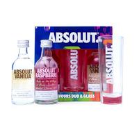 Absolut Flavoured Vodka Gift Set, Vanilla & Raspberry 2 x 5 cl, Shot Glass | Officially Licensed, Duo & Glass Set, Mini Shots, Alcohol Miniatures, Birthday, Gifts for Women and Men, Christmas