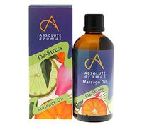 Absolute Aromas De-Stress Massage and Bath Oil 100ml - Fusion Blend of Lavender, Frankincense, Sandalwood and Chamomile Essential Oils in Almond, Evening Primrose and Jojoba Base Oil