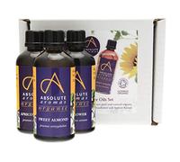 Absolute Aromas Organic Carrier Oils Set with Sweet Almond, Sunflower and Apricot Kernel 3 x 100ml in Glass Bottles