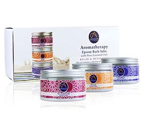 Absolute Aromas Relax & Revitalise Epsom Bath Salts Gift Set - 3 x 300g Lavender, Detox and Relaxation - Magnesium Sulphate Infused with 100% Pure Essential Oils