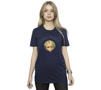 Absolute Cult Guardians of The Galaxy Women's Groot Varsity Boyfriend Fit T-Shirt Navy Blue Large