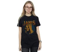 Absolute Cult Janis Joplin Women's Distressed Circle Boyfriend Fit T-Shirt Black X-Large