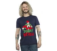 Absolute Cult Johnny Bravo Men's Johnny Christmas T-Shirt Navy Blue Large