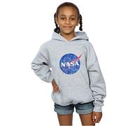 Absolute Cult NASA Girls Classic Insignia Logo Distressed Hoodie Sport Grey 9-11 Years