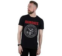 Absolute Cult Ramones Men's Red Text Seal T-Shirt Black Medium