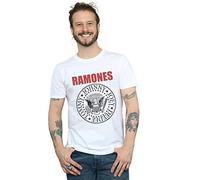 Absolute Cult Ramones Men's Red Text Seal T-Shirt White Medium