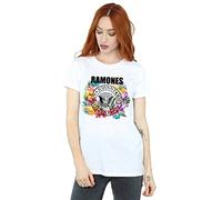 Absolute Cult Ramones Women's Circle Flowers Boyfriend Fit T-Shirt White Small