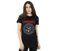 Absolute Cult Ramones Women's Red Text Seal Boyfriend Fit T-Shirt Black X-Large