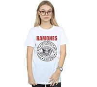 Absolute Cult Ramones Women's Red Text Seal Boyfriend Fit T-Shirt White Medium