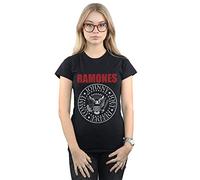 Absolute Cult Ramones Women's Red Text Seal T-Shirt Black X-Large