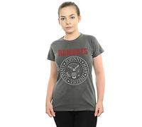 Absolute Cult Ramones Women's Red Text Seal Washed T-Shirt Charcoal Large