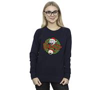 Absolute Cult Rick and Morty Women's Christmas Wreath Sweatshirt Navy Blue Small