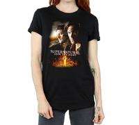 Absolute Cult Supernatural Women's Flaming Poster Boyfriend Fit T-Shirt Large Black