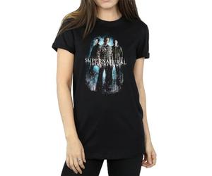 Absolute Cult Supernatural Women's Group Castiel Boyfriend Fit T-Shirt Large Black