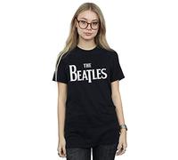 Absolute Cult The Beatles Women's Drop T Logo Boyfriend Fit T-Shirt Black Medium
