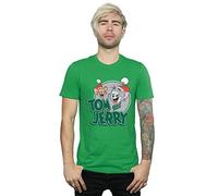 Absolute Cult Tom and Jerry Men's Christmas Greetings T-Shirt XX-Large Irish Green