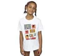 Absolute Cult Tom & Jerry Girls Panel Squares T-Shirt White 7-8 Years