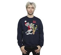 Absolute Cult Tom & Jerry Men's Christmas Reindeer Sweatshirt Navy Blue Large