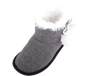 ABSOLUTE FOOTWEAR Arabella, Womens Winter Bootie Slippers with Pom Pom Design - Black - Large (UK 7 / UK 8)