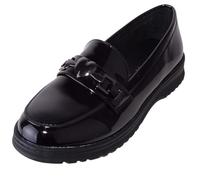 ABSOLUTE FOOTWEAR Children Kids Easy Slip On Faux Patent Leather Smart School Shoes with Decorative Heart - UK 1 / EU 33-34