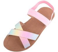 ABSOLUTE FOOTWEAR Childrens Girls Kids Easy Slip On Elasticated Strap Shiny Summer Sandals - Rainbow - UK Infant 10 / EU 28