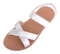 ABSOLUTE FOOTWEAR Childrens Girls Kids Easy Slip On Elasticated Strap Shiny Summer Sandals - Silver - UK Infant 10 / EU 28