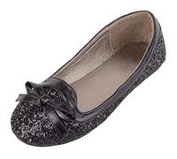 ABSOLUTE FOOTWEAR Childrens Kids Girls Easy Slip On Glitter Bow Design Ballerina Pumps - Black - UK Child 2 / EU 35