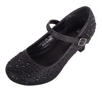 ABSOLUTE FOOTWEAR Childrens Kids Girls Glitter Sparkly Diamante Wedding Party Pagent Heeled Shoes - Black - UK Child 2 / EU 35