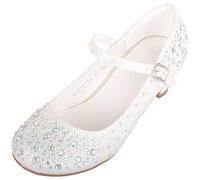 ABSOLUTE FOOTWEAR Girl's Childrens Kids Glitter Sparkly Diamante Party Pagent Heeled Shoes in White | Size: Infant 10 ABSOLUTE FOOTWEAR White Infant 10