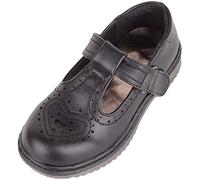 ABSOLUTE FOOTWEAR Childrens Kids Girls Slip On Faux Leather Smart Formal School Shoes with Heart Design - Black PU - UK Infant 10 / EU 28