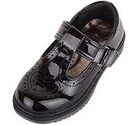 ABSOLUTE FOOTWEAR Childrens Kids Girls Slip On Faux Leather Smart Formal School Shoes with Heart Design - Black Patent - UK Child 1 / EU 33-34