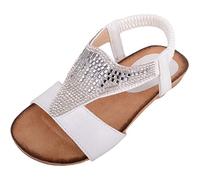 ABSOLUTE FOOTWEAR Childrens/Kids/Girls Slip On Holiday/Summer Diamante Sandals/Shoes - White - UK Child 11