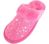 ABSOLUTE FOOTWEAR Childrens Kids Girls Slip On Open Back Faux Fur Mule Slippers with Star Design - Pink - UK 4 / EU 37