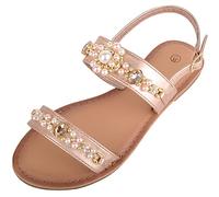ABSOLUTE FOOTWEAR Childrens Kids Girls Slip On Summer Holiday Buckled Strappy Sandals with Pearl Design - Rose Gold - UK Child 11 / EU 29