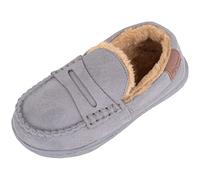 ABSOLUTE FOOTWEAR Childrens Kids Infants Toddlers Easy Slip On Warm Faux Fur Winter Moccasin Style Slippers - Grey - UK Child 13 / EU 32