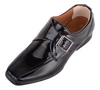 ABSOLUTE FOOTWEAR Childrens Kids Junior Boys Slip On Faux Patent Leather Formal Smart School Wedding Shoes - Black - UK 3 / EU 36