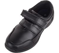 ABSOLUTE FOOTWEAR Childrens Teens Boys Easy Touch and Close Faux Leather School College Smart Shoes - Black - UK 2