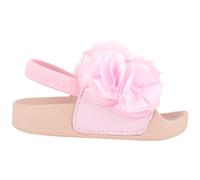 ABSOLUTE FOOTWEAR Girl's Childrens Easy Slip On Open Toe Elasticated Sandal, Embroidered Flower in Pink | Size: Infant 4 ABSOLUTE FOOTWEAR Pink Infant 4