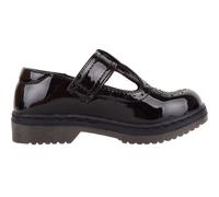 ABSOLUTE FOOTWEAR Childrens Kids Girls Slip On Faux Leather Smart Formal School Shoes with Heart Design - Black Patent - UK Child 1 / EU 33-34