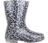 ABSOLUTE FOOTWEAR Girl's Childrens Slip On Waterproof Leopard Print Snow Wellington Boots in Blue | Size: Infant 10 ABSOLUTE FOOTWEAR Blue Infant 10