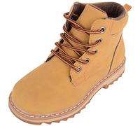 ABSOLUTE FOOTWEAR Kids Boys Lace Up Sturdy Walking PU High Top Boots Shoes, Tan, UK Infant 10 / EU 28